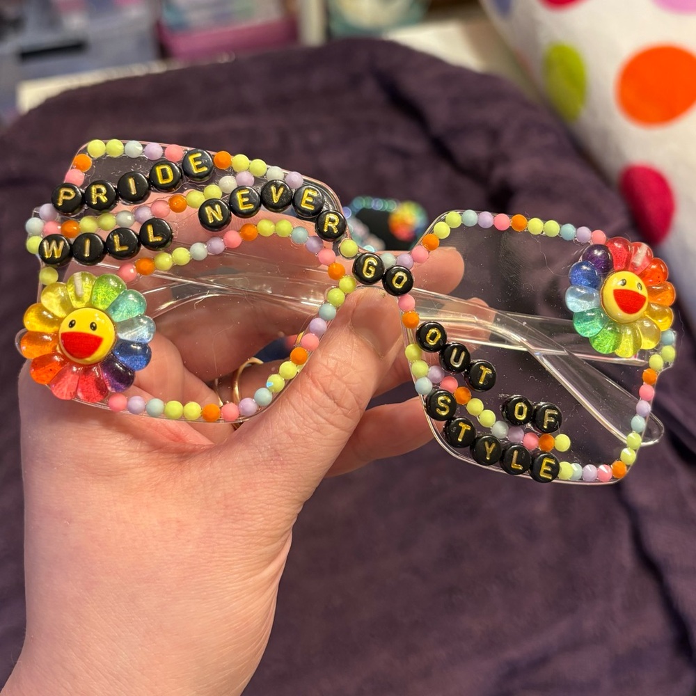 Handmade Colorful Beaded Pride Clear Glasses